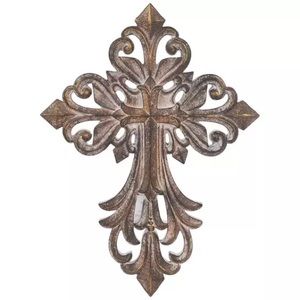 NWOT ~ Gray & Gold Ornate Layered Wall Cross